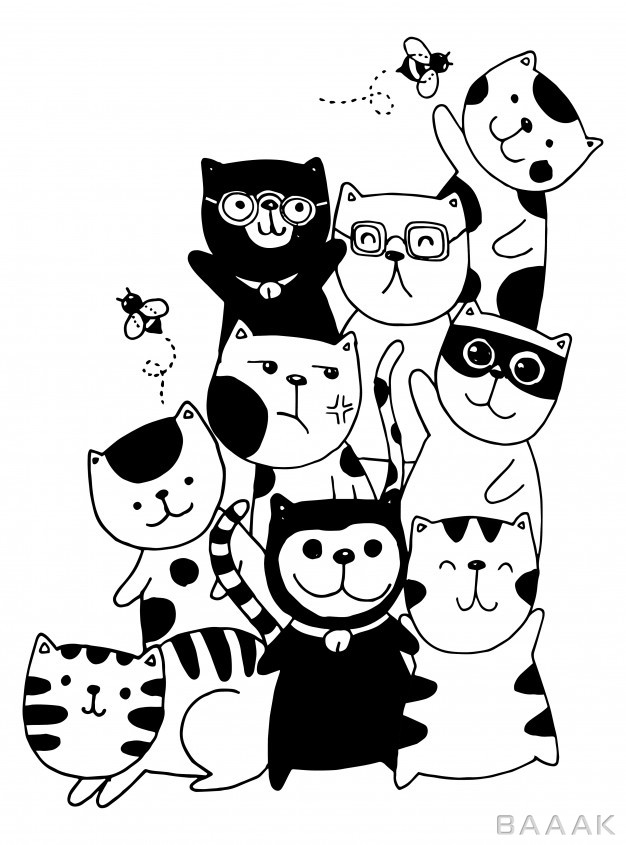 طراحی-دستی-گربه‌های-سیاه-و-سفید-مناسب-برای-رنگ-امیزی-کودکان_412451098