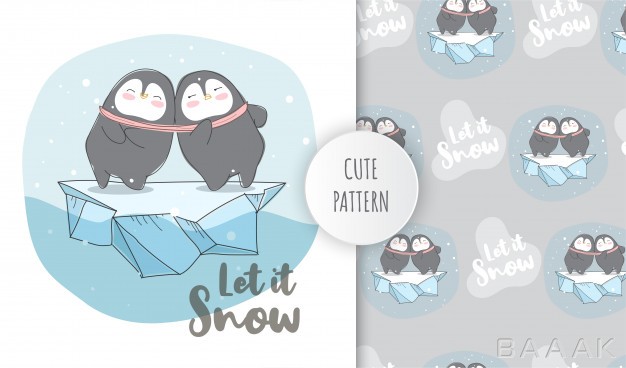 پترن-خلاقانه-Flat-pattern-cute-animal-happy-penguins-ice_438225108