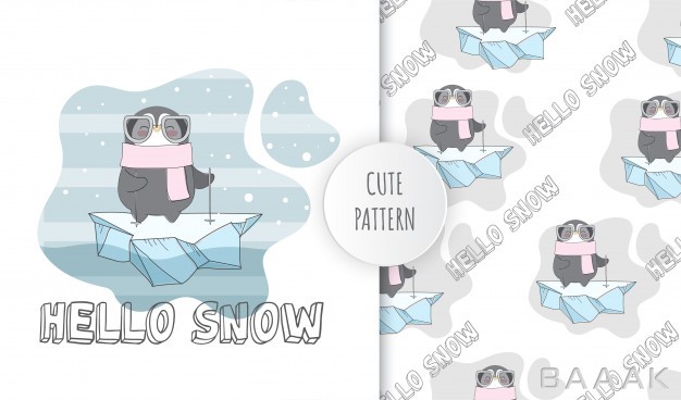 پترن-خاص-و-خلاقانه-Flat-pattern-cute-animal-happy-penguins-ice_333934936