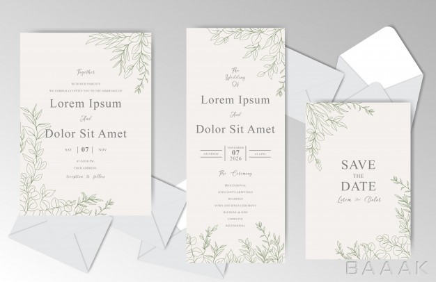 کارت-دعوت-جذاب-Elegant-hand-drawn-wedding-invitation-cards-template-with-beautiful-leaves_594783369