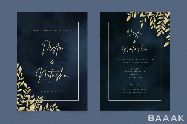 کارت-دعوت-پرکاربرد-Elegant-luxury-dark-watercolor-wedding-invitation-with-golden-leaves_320457755