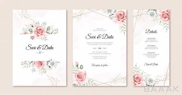 کارت-دعوت-زیبا-و-خاص-Elegant-wedding-invitation-card-set-template-with-beautiful-flowers-leaves-watercolor_309422179