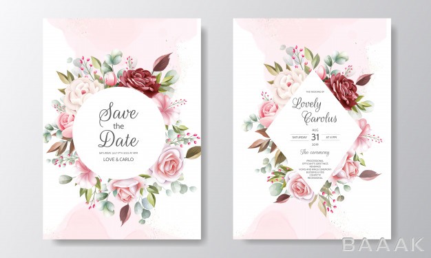 کارت-دعوت-مدرن-و-خلاقانه-Elegant-wedding-invitation-card-template-set-with-floral-decoration-gold-glitter_709089823