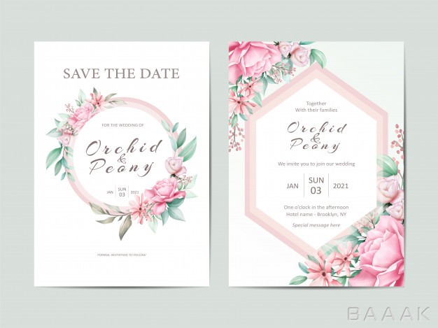 کارت-دعوت-خاص-Elegant-wedding-invitation-template-set-watercolor-roses-flowers_170315534