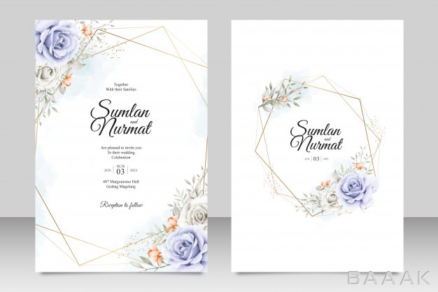 کارت-ویزیت-زیبا-و-جذاب-Floral-wedding-card-template-with-golden-frame-geometrics_373705873