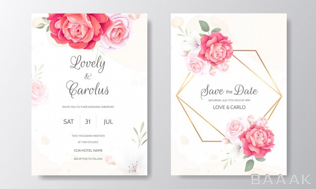 کارت-دعوت-خاص-و-خلاقانه-Floral-wedding-invitation-card-template-set-with-beautiful-flowers-border_358502317