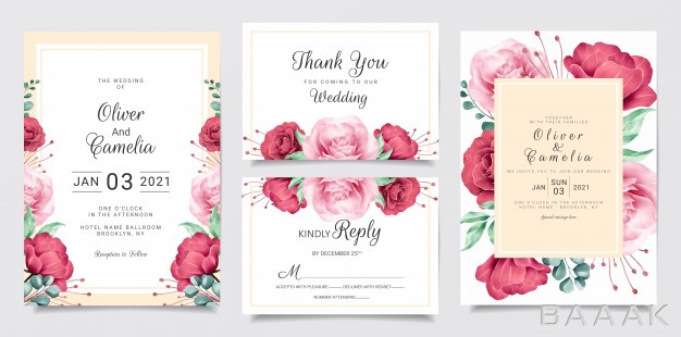 قاب-پرکاربرد-Flower-wedding-invitation-card-template-set-with-watercolor-floral-frame-border_606683524