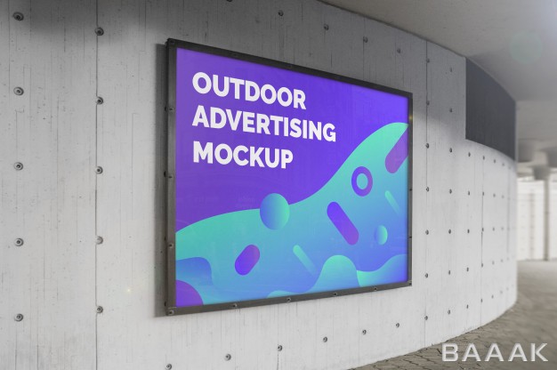 موکاپ-خاص-و-خلاقانه-Mockup-street-city-outdoor-advertising-horizontal-billboard-black-frame-concrete-wall_704505468