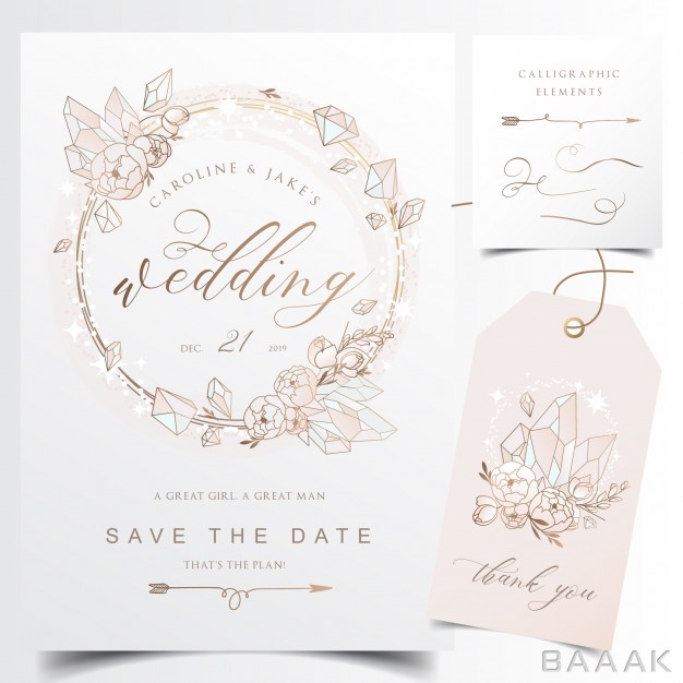 کارت-دعوت-مدرن-و-خلاقانه-Modern-wedding-invitation-card-with-crystal-flower-wreath_695941972