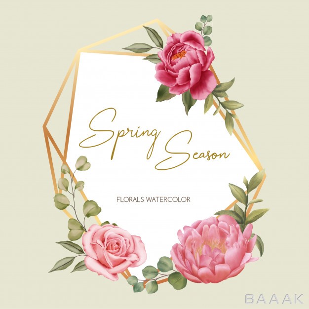 قاب-زیبا-Golden-frame-spring-season-wedding-invitation-template-with-red-peoni-pink-rose-ornament_938404138
