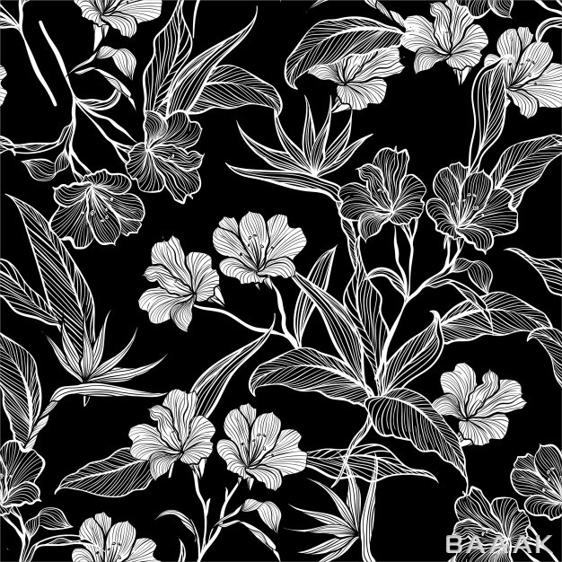 پترن-مدرن-Colorless-hand-drawn-flowers-leaves-pattern_924159689