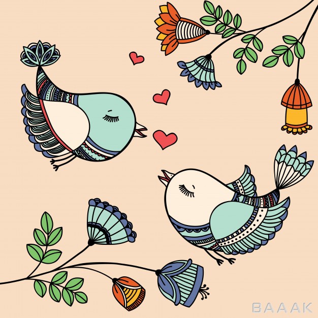 تصویر-زیبای-دو-پرنده-عاشق-با-دو-شاخه-گل-در-اطراف_931010381