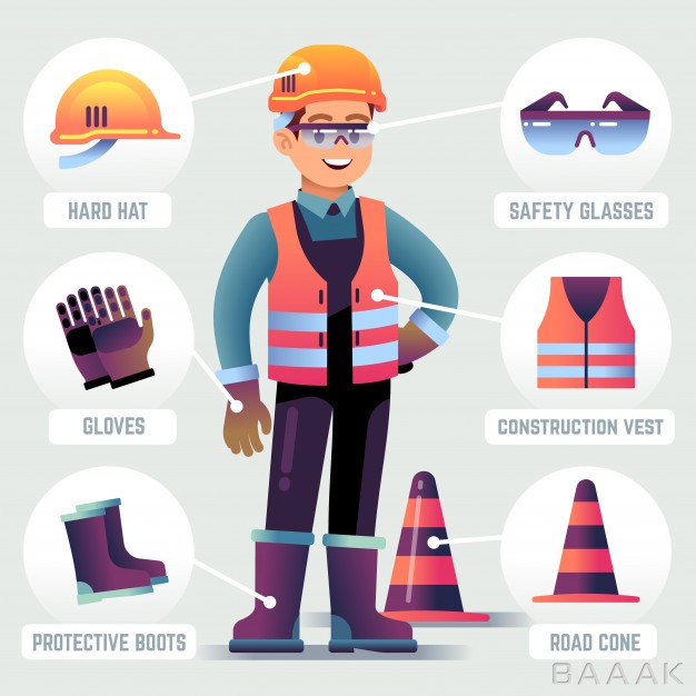 اینفوگرافیک-خاص-Worker-with-safety-equipment-man-wearing-helmet-gloves-glasses-protective-gear-builder-protection-clothing-ppe-vector-infographic_906076864