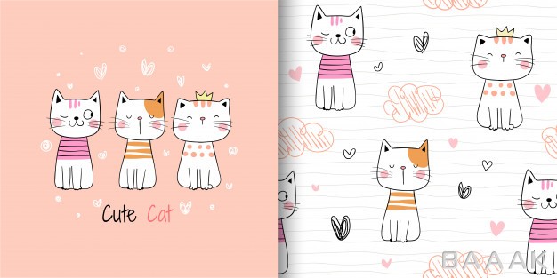 پترن-خاص-و-خلاقانه-Draw-seamless-pattern-cute-cat-white_294970985