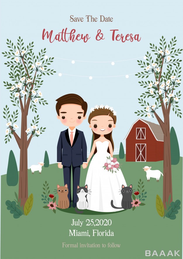 کارت-دعوت-خلاقانه-Bride-groom-holding-hand-tree-with-rustic-farm-wedding-style-invitation-card_758565742