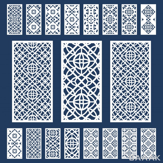 پترن-مدرن-Ornamental-panels-set-silhouette-geometric-pattern-laser-cut-cabinet-fretwork-perforated-panel-arabic-style_520840859