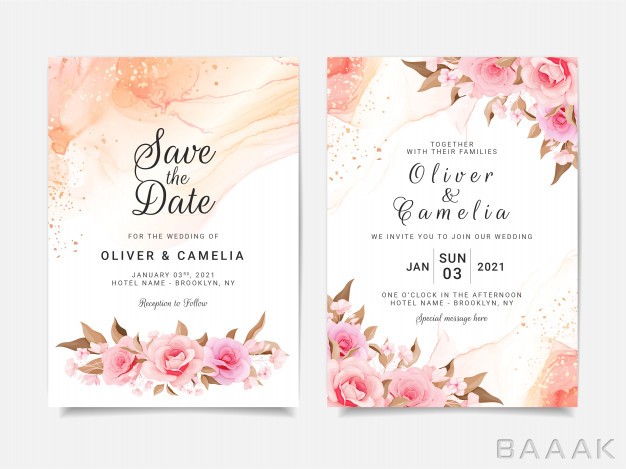کارت-دعوت-مدرن-و-جذاب-Artistic-wedding-invitation-card-template-set-with-flower-decorations_161239020