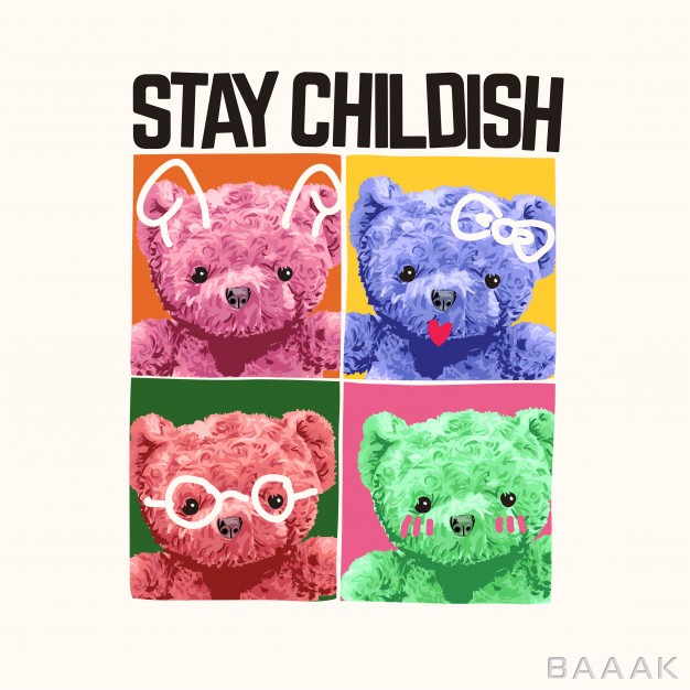قاب-زیبا-Stay-childish-slogan-with-colorful-bear-toy-square-frame-illustration_635358570