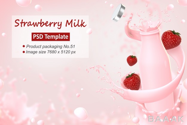 پس-زمینه-خلاقانه-Strawberry-milk-background-template-3d-render_832591443