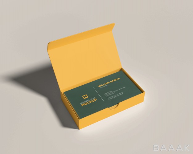 کارت-ویزیت-زیبا-و-خاص-Business-card-mockup-with-yellow-open-box_243170926