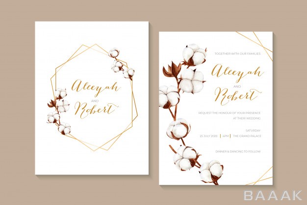 کارت-دعوت-پرکاربرد-Rustic-watercolor-wedding-invitation-with-dried-cotton-flowers_712987028