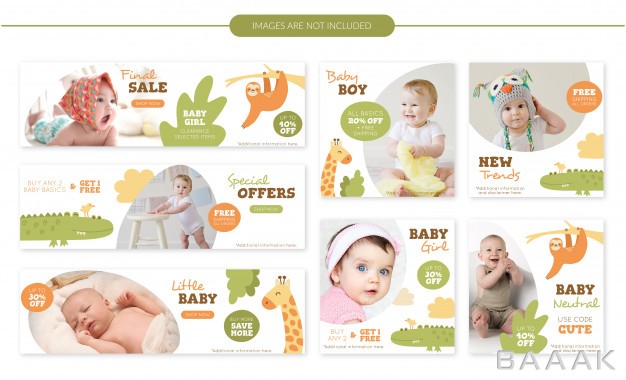 بنر-خاص-و-مدرن-Cute-animals-baby-sale-banners-set_209619196