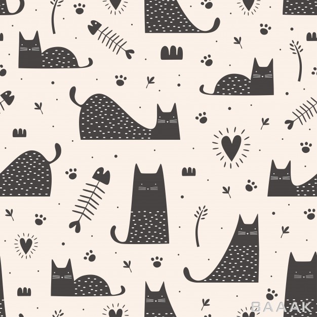 پترن-مدرن-و-خلاقانه-Cute-black-cats-seamless-pattern-with-hand-drawn-childish_478715434