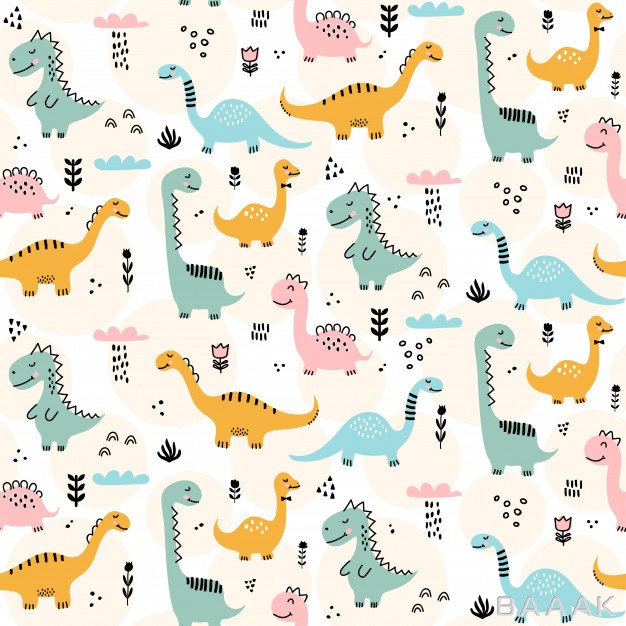 پترن-جذاب-Cute-dinosaur-pattern-hand-drawn-childish-dinosaur-seamless-pattern-design_323644068
