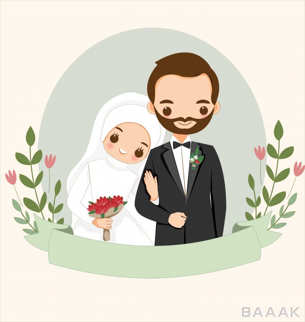 کارت-دعوت-زیبا-و-جذاب-Cute-muslim-couple-with-flower-wedding-invitation-card_368725412