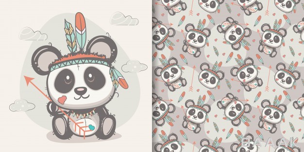 پترن-زیبا-Cute-panda-with-feathers-with-seamless-pattern_806365118