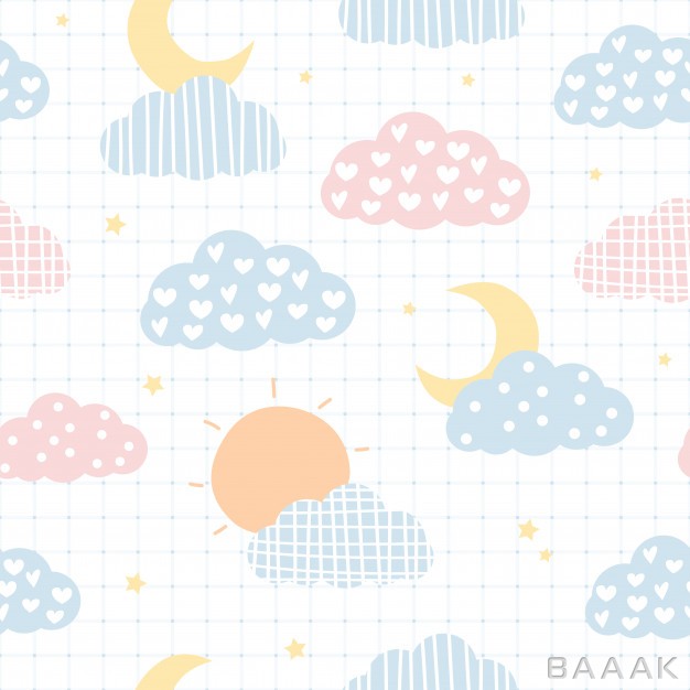 پترن-مدرن-Cute-sky-cloud-stars-cartoon-seamless-pattern_921876315