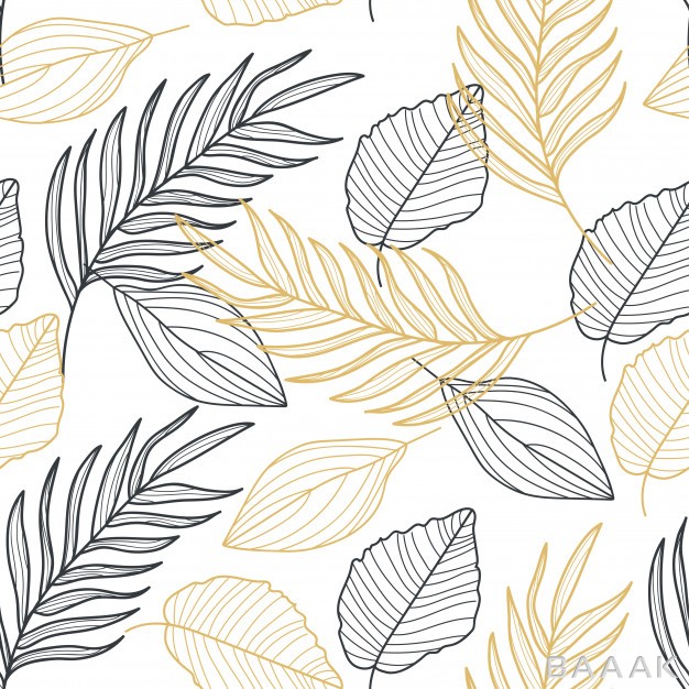 پترن-زیبا-و-جذاب-Palm-leaves-gold-line-hand-drawn-seamless-pattern_399005202