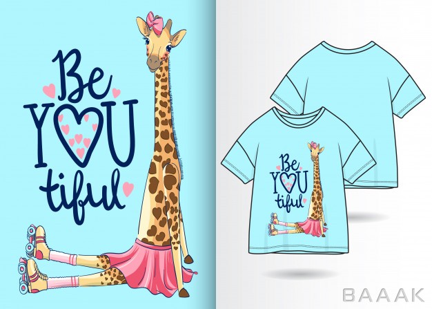 طرح-تیشرت-خاص-Hand-drawn-cute-giraffe-illustration-with-t-shirt-design_200153077