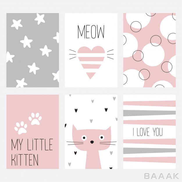 پس-زمینه-فوق-العاده-Set-six-cards-with-nice-cat-pink-background_361820091