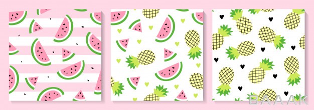 پترن-خاص-و-مدرن-Set-watermelon-pineapple-seamless-pattern_661480272