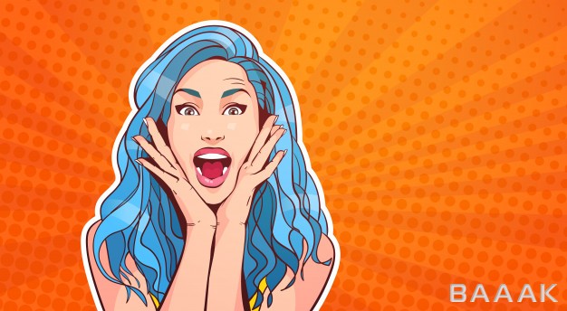 پس-زمینه-پرکاربرد-Excited-woman-with-blue-hair-open-mouth-pop-art-style-colorful-retro-background_602377862