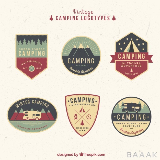 لوگو-پرکاربرد-Hand-drawn-vintage-campsite-logos-colors_845593