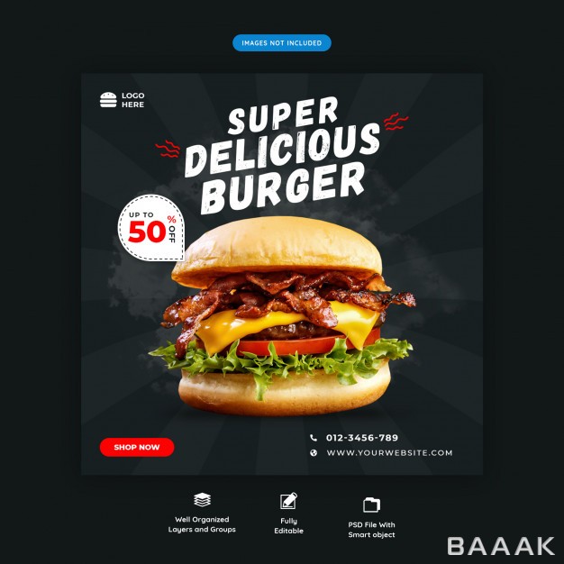 قالب-اینستاگرام-فوق-العاده-Fast-food-burger-social-media-square-banner-template-premium-psd_441262630