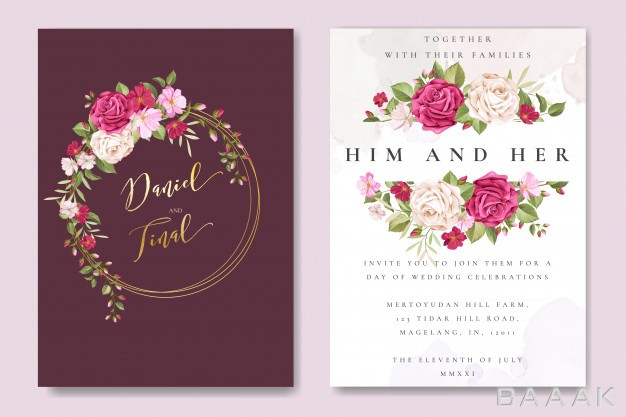 کارت-ویزیت-جذاب-و-مدرن-Beautiful-wedding-card-template-with-colourful-maroon-roses_659489962