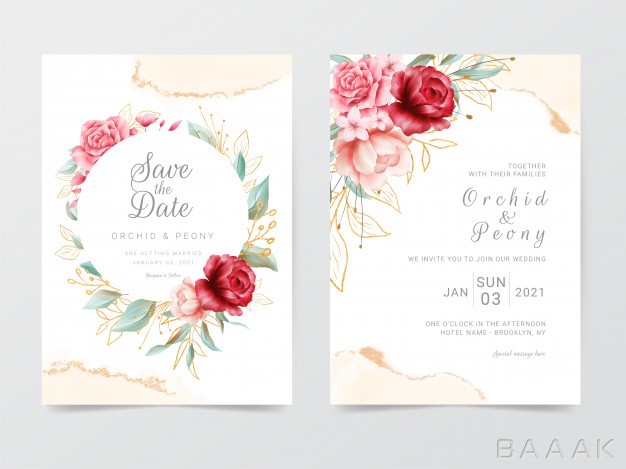 قاب-فوق-العاده-Wedding-invitation-cards-template-with-flowers-frame-watercolor_439105444