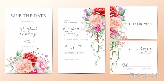 کارت-دعوت-زیبا-و-خاص-Wedding-invitation-template-set-flowers-bouquet_584489560