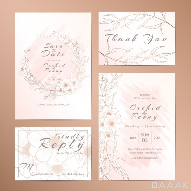 کارت-دعوت-مدرن-و-جذاب-Set-wedding-invitation-template-with-outlined-stylish-floral_586747558