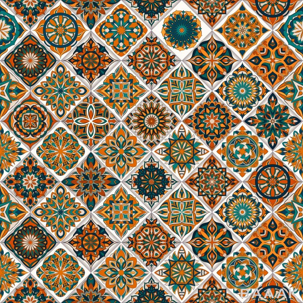 پترن-خاص-و-مدرن-Ethnic-floral-seamless-pattern-with-vintage-mandala-elements_963376981