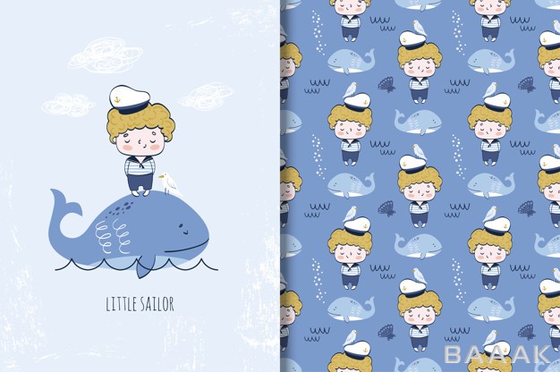 پترن-خاص-Cute-boy-sailor-whale-cartoon-illustration-seamless-pattern_712373301
