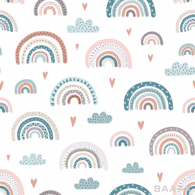 پترن-جذاب-و-مدرن-Cute-rainbows-hearts-seamless-pattern_630244787