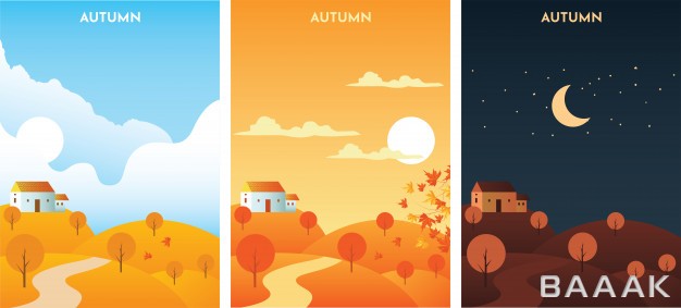 بنر-خاص-و-مدرن-Autumn-landscape-sunrise-sunset-night-autumn-season-banners-set-template_696647309