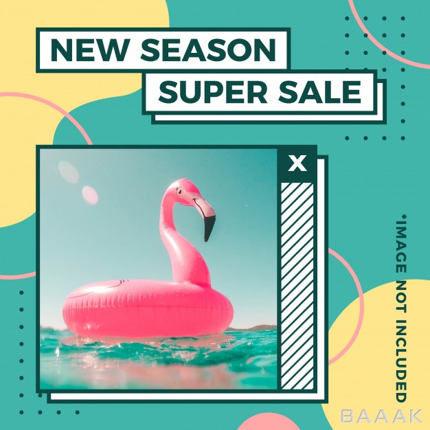 بنر-مدرن-New-season-super-sale-summer-banner-with-square-size-memphis-style_711588003