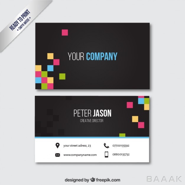 کارت-ویزیت-خاص-و-خلاقانه-Black-business-card-with-colorful-pixels_799735
