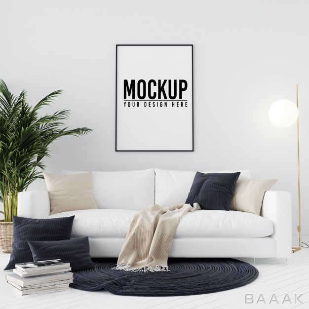 پس-زمینه-زیبا-Mock-up-poster-frame-interior-background-with-furniture-decoration_353259579