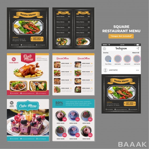 قالب-اینستاگرام-خاص-و-مدرن-Food-restaurant-social-media-square-promotional-template_957315267